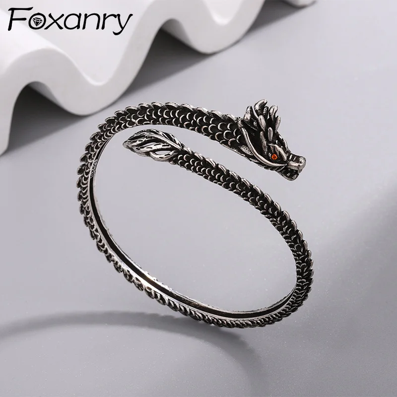 Foxanry Rot Zirkon Drachen Geometrische Manschette Armbänder Für Frauen Paare Persönlichkeit Vintage Trendy Kreative Geburtstag Schmuck Geschenke