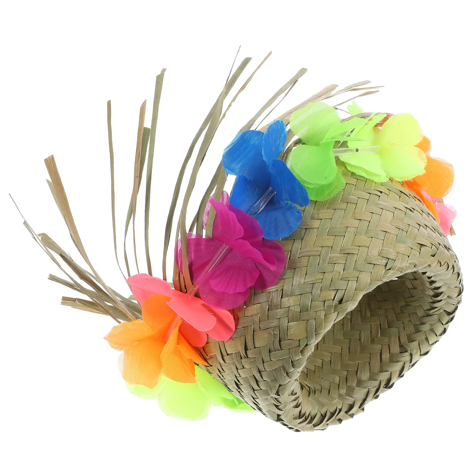 

Pet Straw Hat Handmade Woven Cloth Flower Cats Small Animals Summer Beach Party Photo Prop Accessory