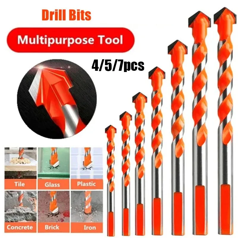 

4/5/7pcs 3-12mm Spiral Groove Overlord Drill Bits Multifunctional Twist Drill DIY Ceramic Wall Alloy Drill Bit Tools Set