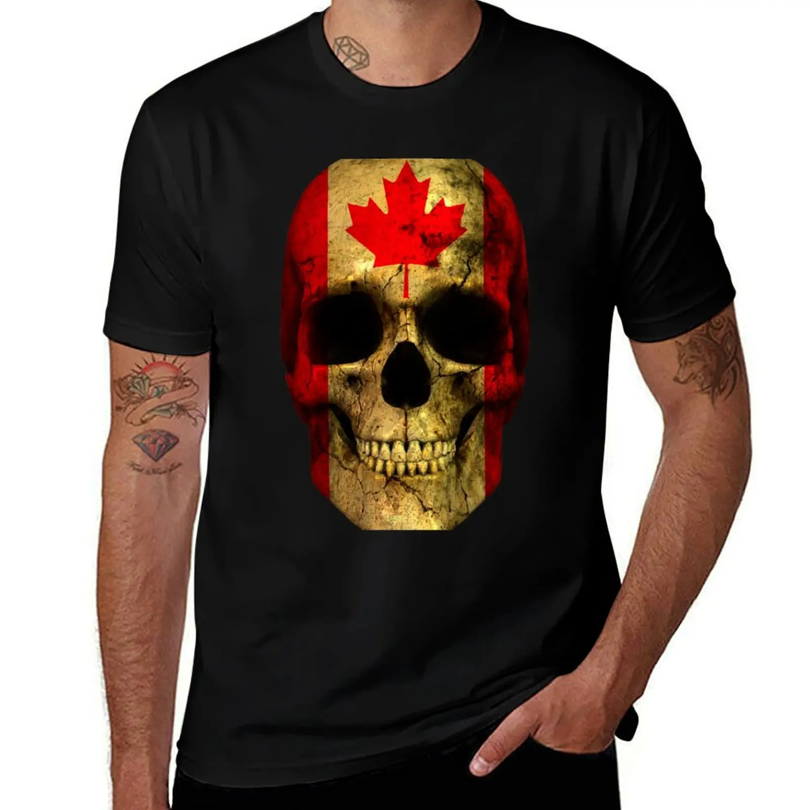 

Череп с флагом Канады, футболка со скелетом канадских корней, мужская футболка, хлопковые мужские футболки, хлопковая футболка