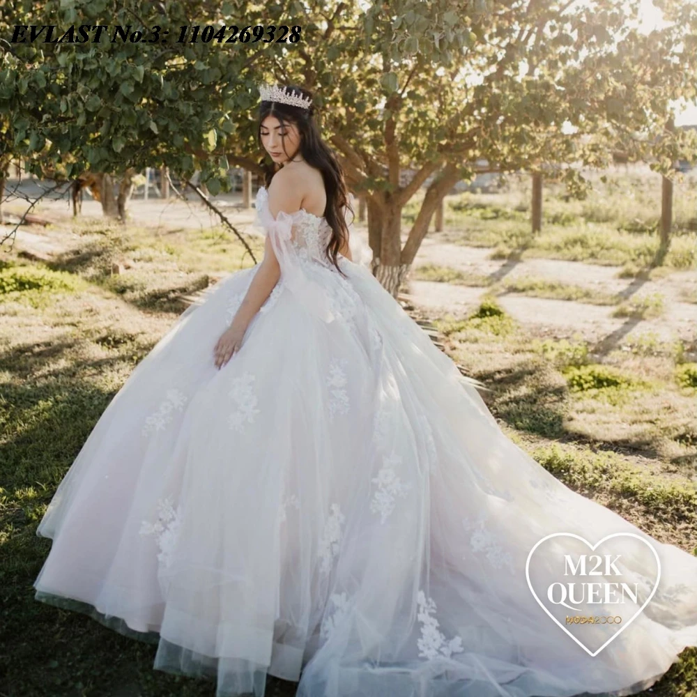 EVLAST индивидуальное блестящее красное платье Quinceanera, бальное платье с кружевной аппликацией и бисером, Мексиканский корсет Sweet 16, Vestidos De 15 Anos E3Q74