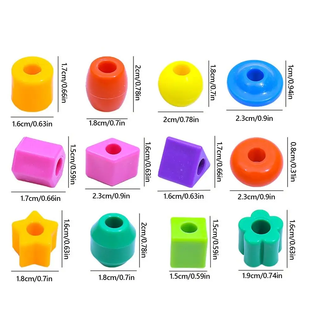 48/100/160PCS Multicolor Montessori Threading Beads Toy Geometry Shape Bracelet Toy Stringing Beads Toy Plastic Building Blocks