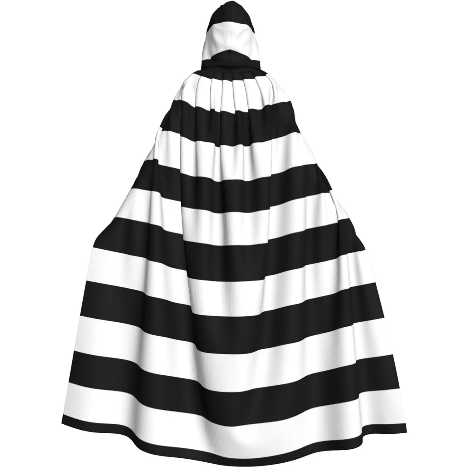 

Stripes Black White Print Adults Hooded Cloak With Halloween Christmas Witch Cape Robe Costume Party Supplies