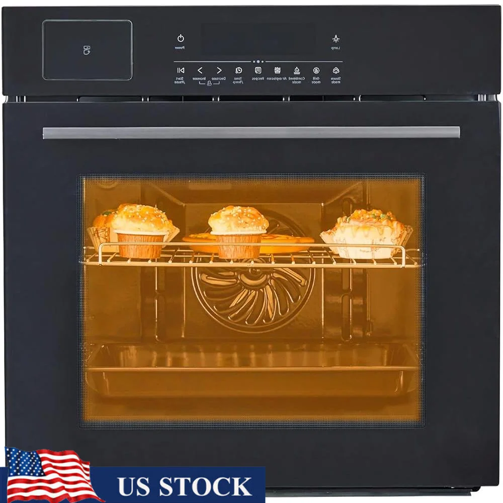 เตาอบไฟฟ้า 24 นิ้วเตาอบพาความร้อนในตัวพร้อมฟังก์ชั่นอบไอน้ํา Air Fry 3000W 8 โหมดทําอาหารควบคุมแบบดิจิตอล