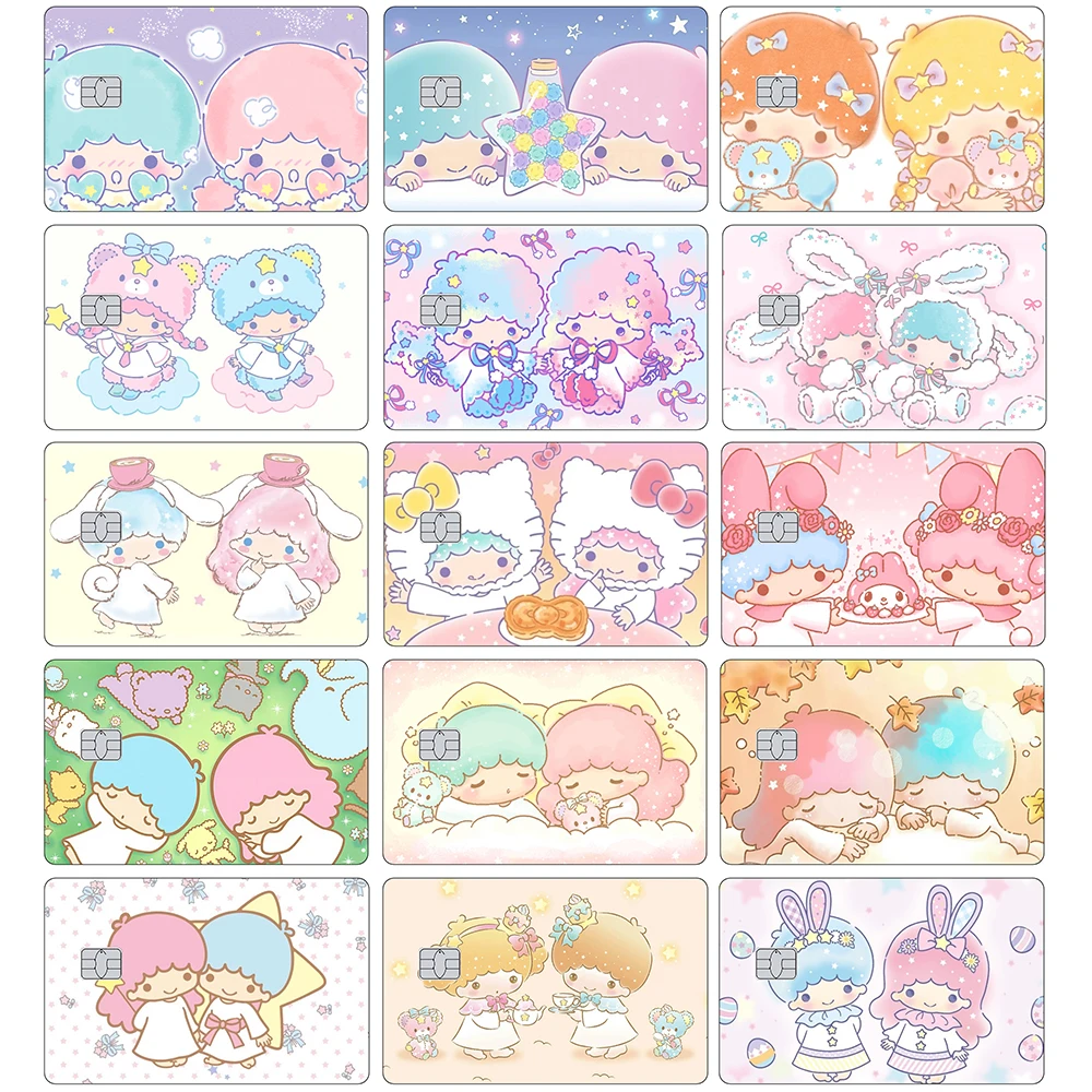 ملصقات Kawaii Little Twin Stars لبطاقة الائتمان للزوجين غير اللامعة مناسبة لبطاقات بنك VISA JCB MasterCard وبطاقات IC الأخرى