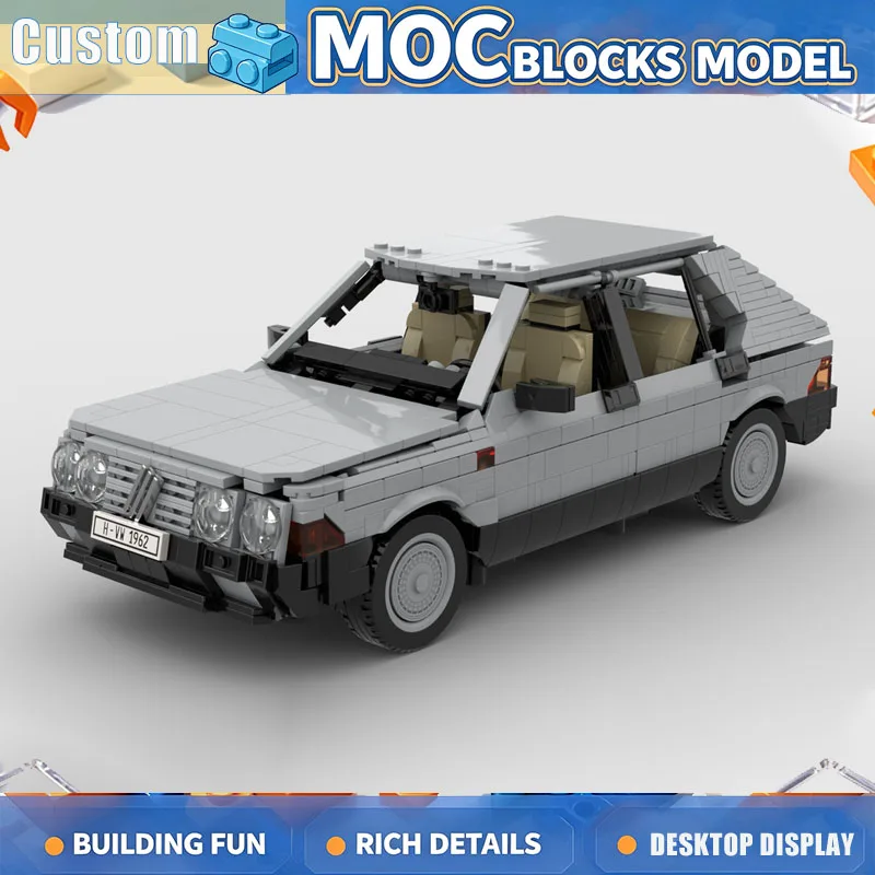 1357PCS Classic Compact Hatchback MOC Building Blocks Custom Vintage Car Model DIY Assembly Creative Collection Decoration Gift