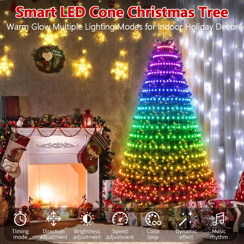 Outdoor Christmas Tree Lights Smart RGB LED String Light DIY Patterns & Scenes Music Sync Timer App & Remote Control for Outdoor Yard Christmas Party Decoration