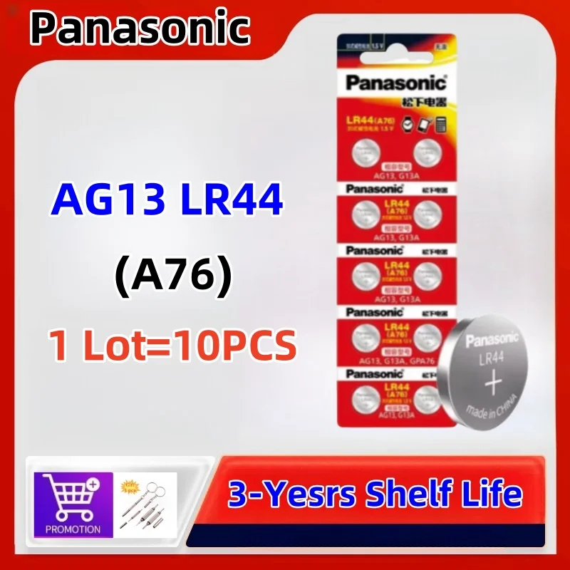 

10pcs LR44 Original Panasonic A76 AG13 357 SR1154 LR1154 SR44 LR 44 Alkaline Batteries For Calculator Toy Remote Button Coin