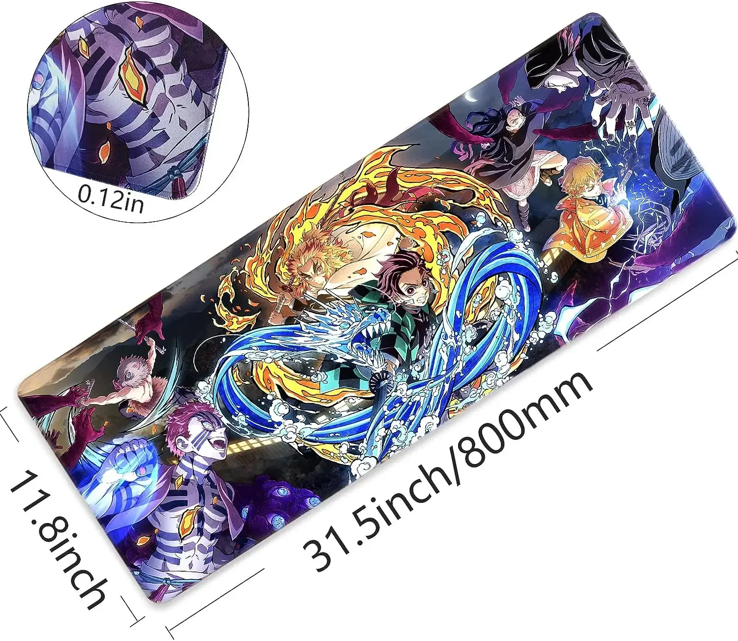 Demon Slayer Large Gaming Anime Large Mouse Pad Non Slip Rubber with Stitched Edge 11.8 X 31.5 in for Home Office Work Laptop