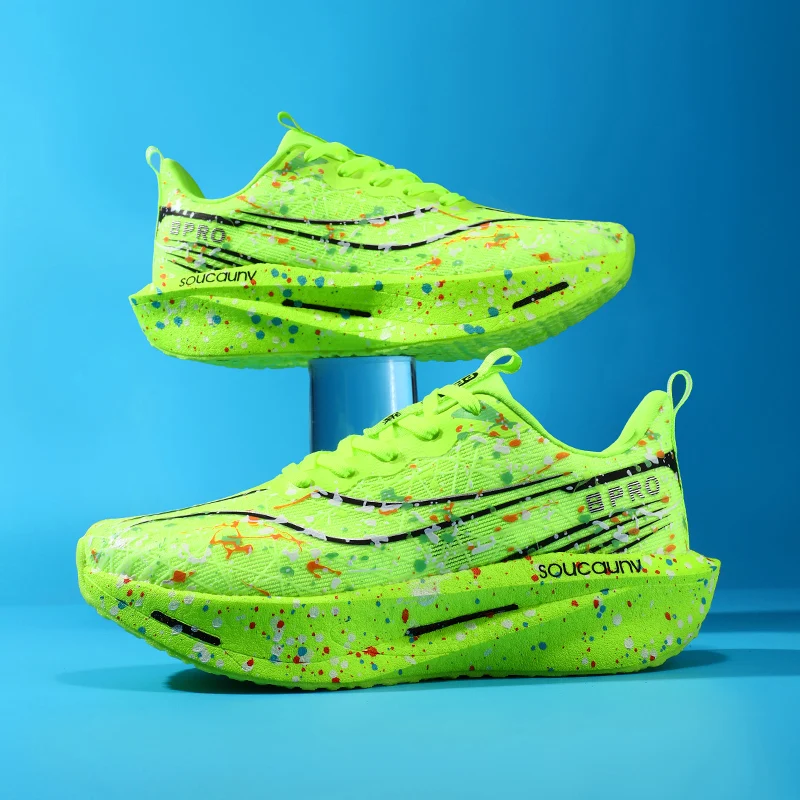 Men Women Popcorn Sole Luminous Running Sneakers, Breathable Mesh Athletic Shoes, Non-slip Cushioned Sports Footwear