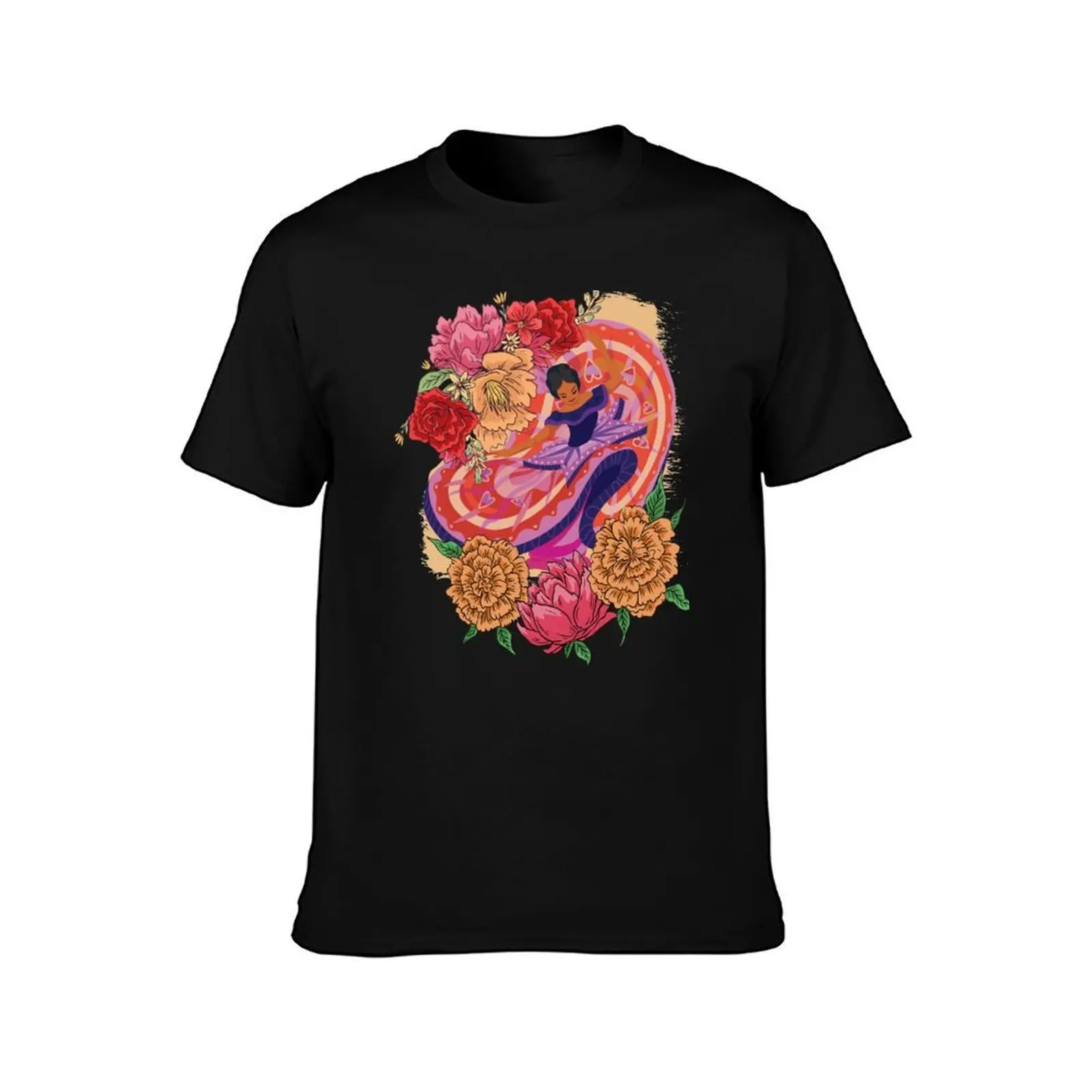 Mexican Folklorico dancer with flowers T-Shirt Summer Casual Cotton Tee Oversized Streetwear Tops Vintage Graphic Print