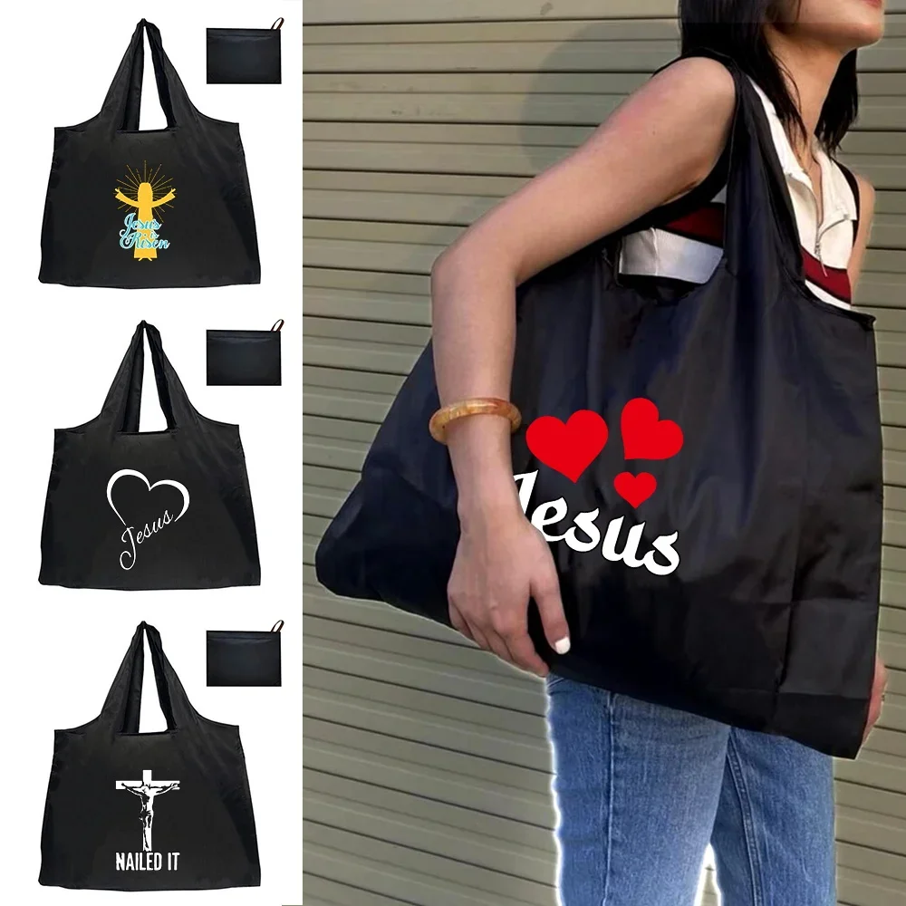 

Tote Bags Shoulder Bag Foldable Shopping Bag Reusable Handbags Tote Pouch Jesus Pattern Series Convenient Large-capacity Bag