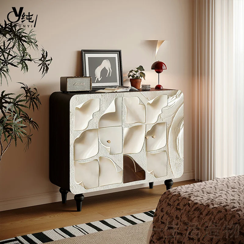 HHModern كريم نمط خزانة جانبية خشب متين جدار خزانة مدخل رسمت