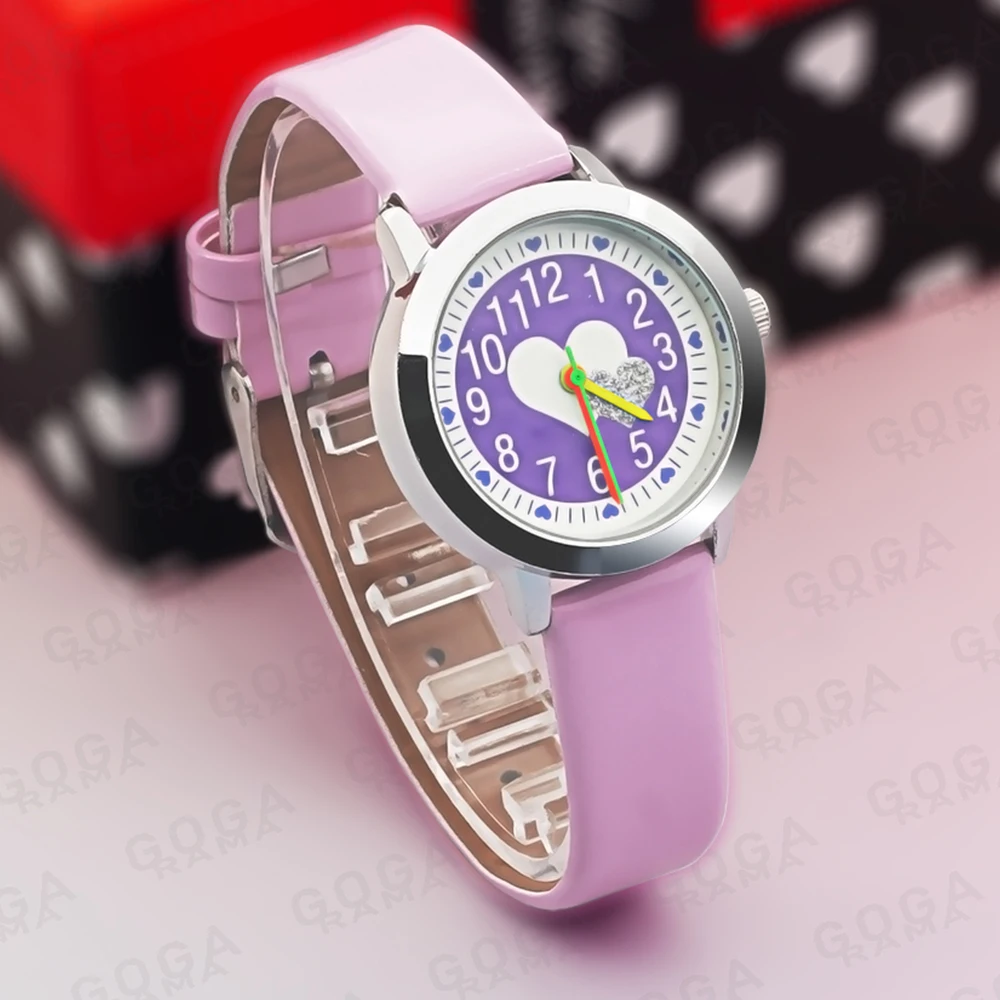 Kinder Horloge Kawaii Love Girl Quartz Horloge Zacht Lederen Kleurrijke Handen Jongens En Meisjes Kinderen Horloge Kerstcadeau