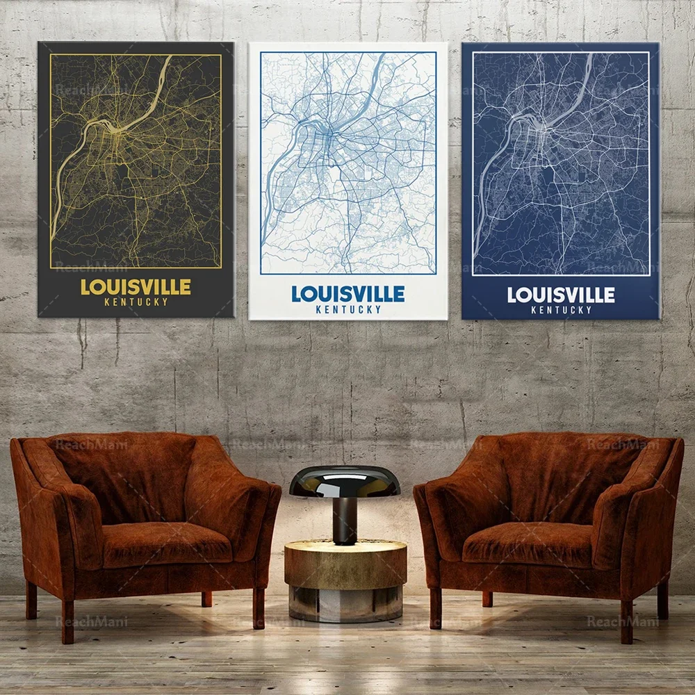 Louisville map prints, Louisville Kentucky wall art, Louisville Kentucky poster canvas gifts, home decor artwork