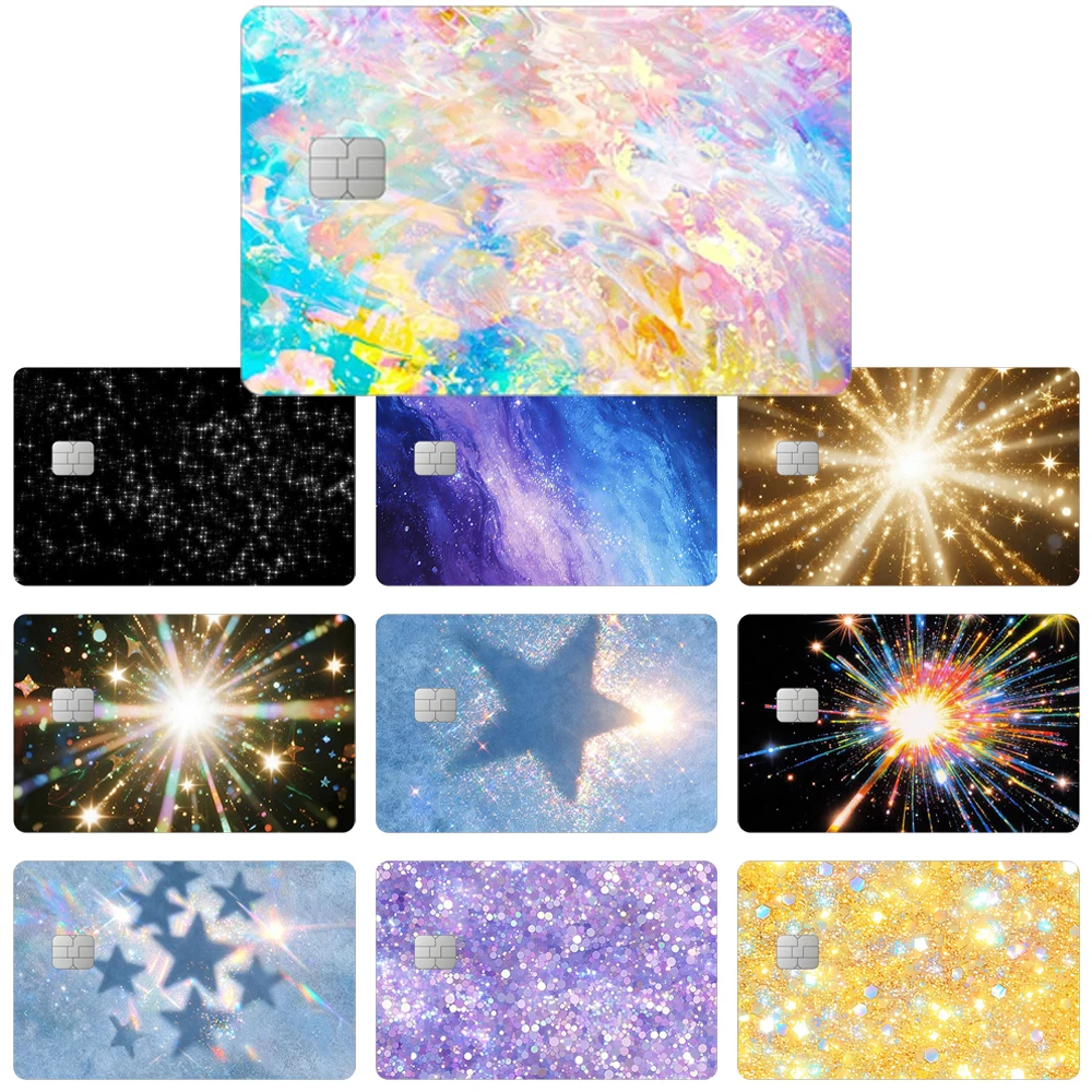 Holographic Glitter Star Galaxy Card Skin Credit Card Decal Bank Student Decoration Patch Exquisite Chip ID Document Gift