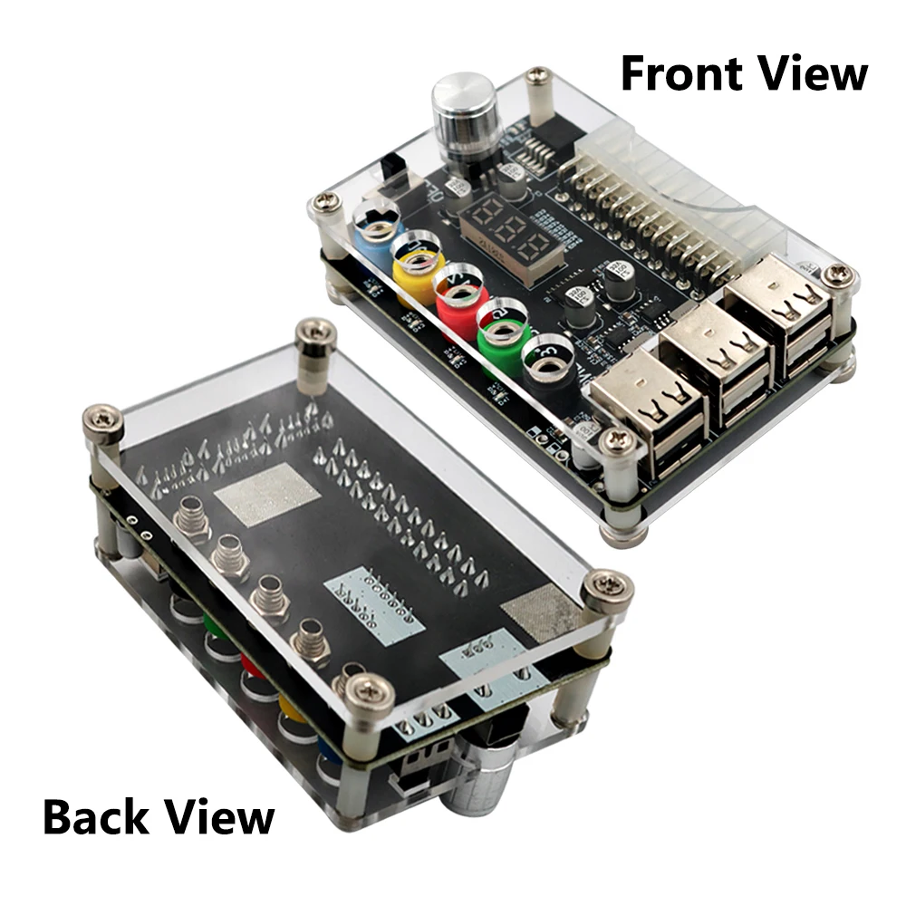 Zasilacz ATX Breakout Board Moduł zasilania 24-pinowy adapter Złącze regulowane pokrętło napięcia 6 portów USB 2.0 obsługuje QC2.0 QC3.0