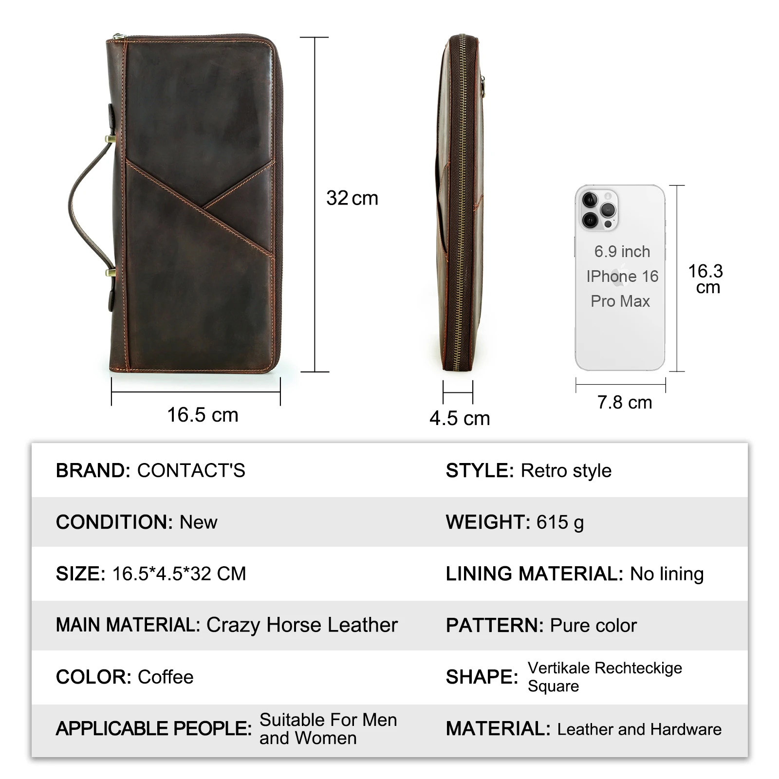 CONTACT'S Genuine Leather Family Passport Clutch Wallets Passport Cover Travel Handbag, 10 Passport Slots, Free Personalization