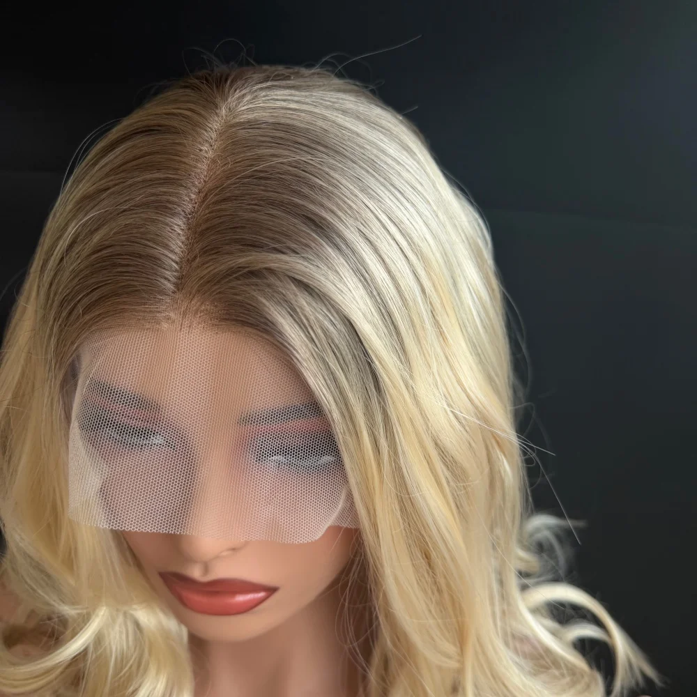 Premium Fibre Lace Front Wig Golden Blonde Natural Roots 13x4 HD Transparent HD Synthetic Women's Wig for Cosplay Daily Wig