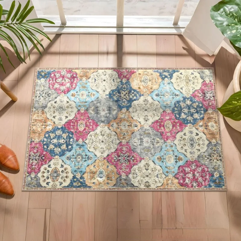 New Persian Entry Door Mat, Swag Resistant Wearable Easy Care Foot Mat, B&B Hotel Decorative Door Mat. Bohemian Crystal Velvet