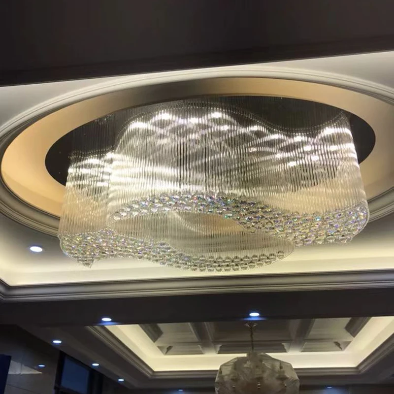 البيضاوي كريستال مصابيح السقف غرفة المعيشة أضواء غرفة الطعام Led الإبداعية الراقية فيلا جو فندق الهندسة مخصص