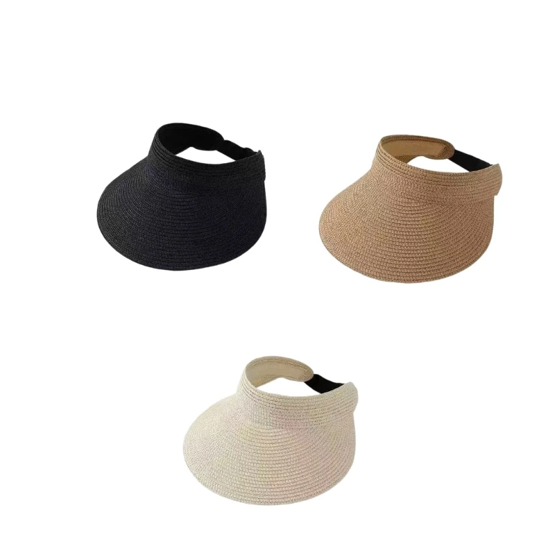 652F Open Top Summer Shade Cap Wide Brims Straw Hat for Women Girl Beach and Commute