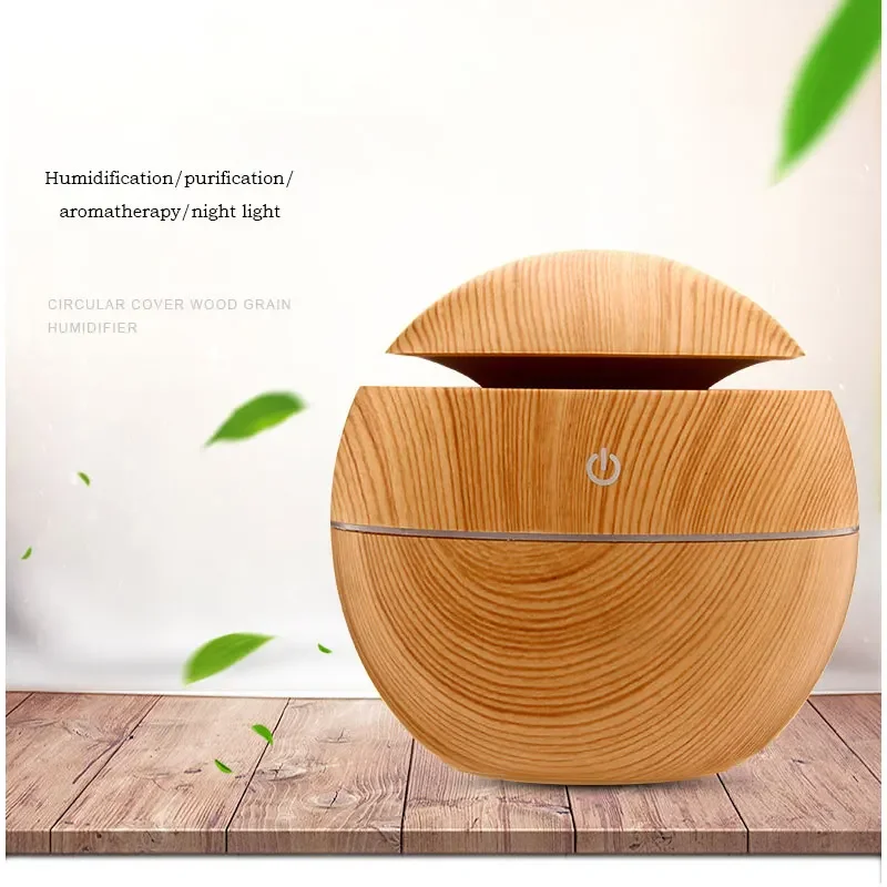 130ML USB Aroma Diffuser ไม้ GRAIN Essential Oil Diffuser LED Night Light น้ํามันหอมระเหย Home Diffuser น้ําหอมรถยนต์รถ diffuser