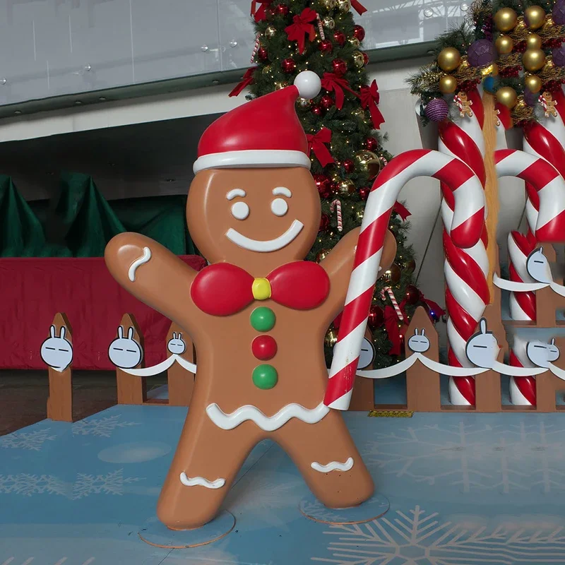 Christmas 2024 New Products Christmas Fiberglass Statue Giant Gingerbread Men Decoration