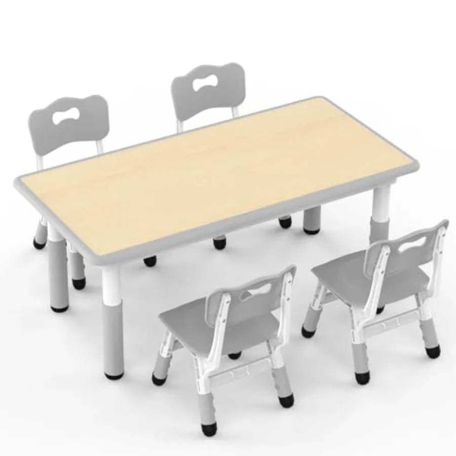 

Набор столов и 4 стульев HLPB, регулируемая высота, настольный компьютер с граффити, нескользящие ножки, 47,2 дюйма x 23,6 дюйма, многофункциональный стол для малышей