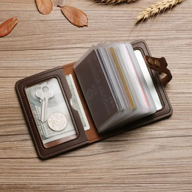 

Men's Capacity Leather Card Bag Large Vintage Hasp Anti-theft Bank Credit Card Holder Case Translucent Business Card Wallet