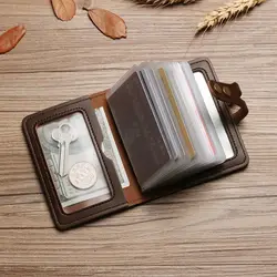 Porta carte di credito in pelle da uomo porta carte di credito antifurto Vintage Hasp di grande capacità portafoglio traslucido per biglietti da visita