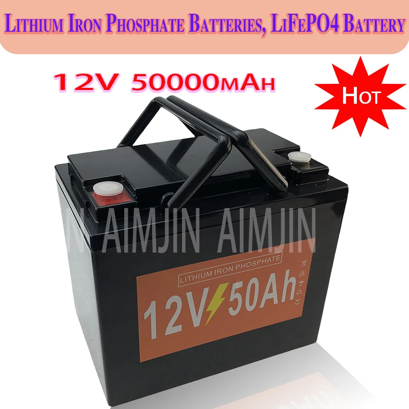 Lithium Iron Phosphate Battery, LiFePO4 Battery Pack, 4S 50A Built-in BMS, 12V, 50Ah, for Solar Power System,Tax Free