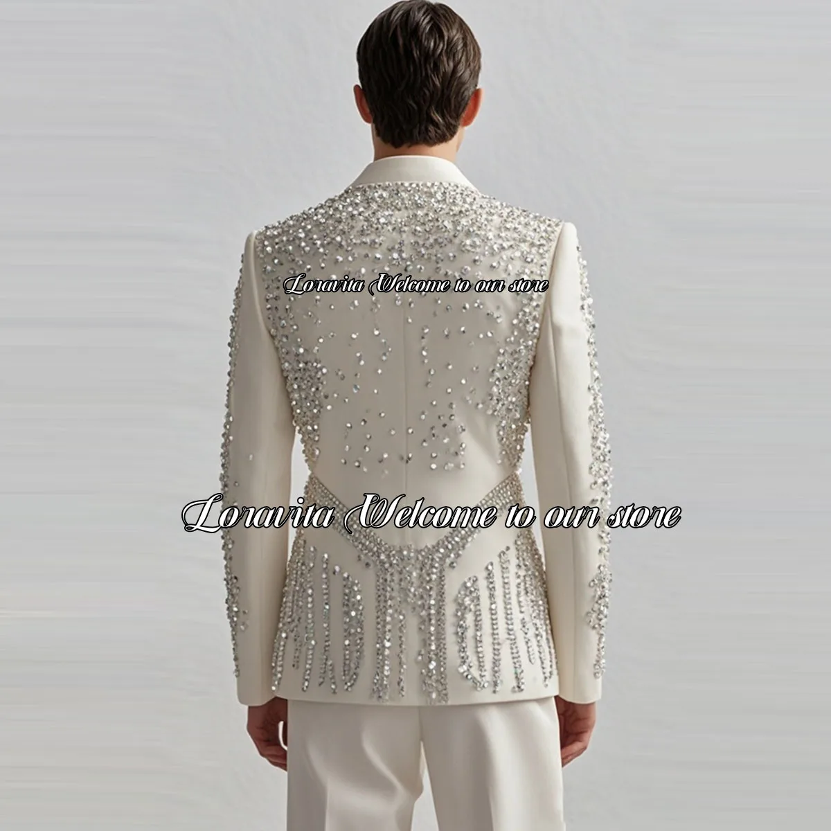 Luxury Beaded Wedding Groom Sparkly Diamond Decoration Men Suit Tuxedos 2 Pieces Male Prom BlazersSlim Terno Masculino Completo