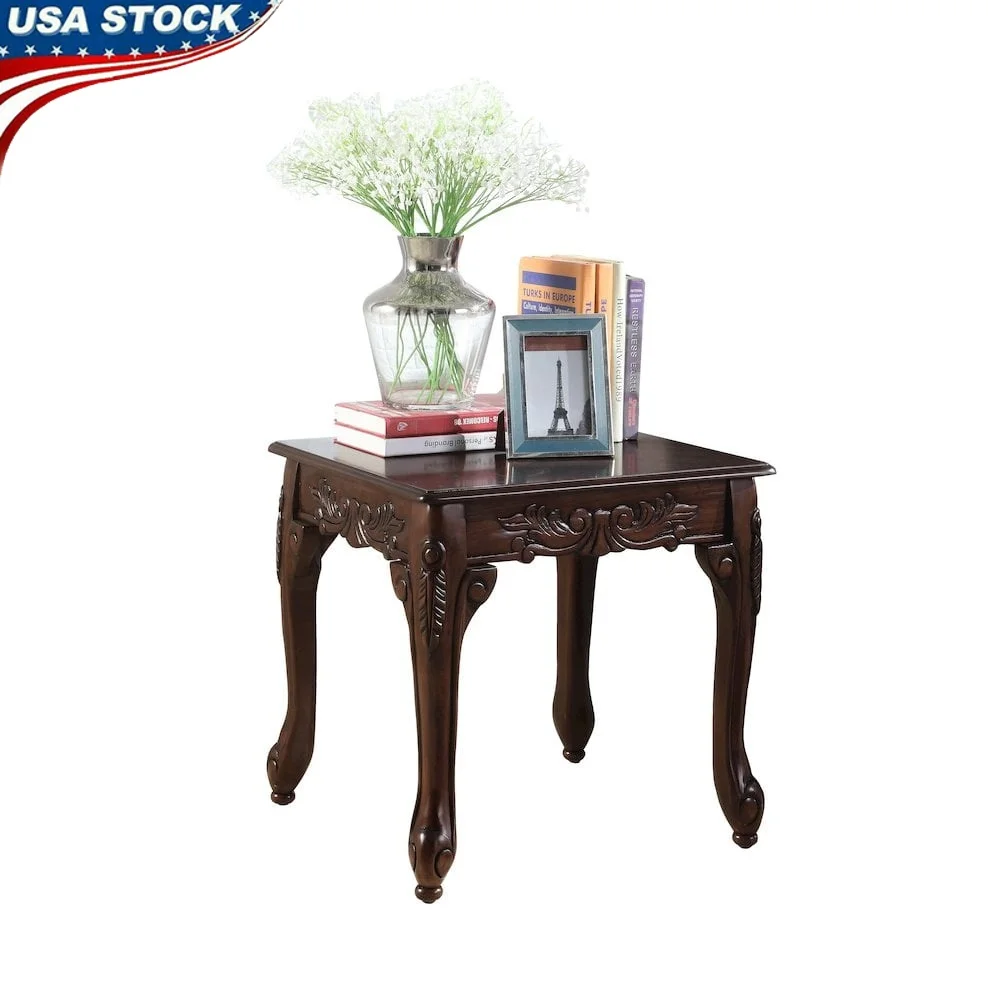 Traditional Wood End Table with Ornate Detailing Dark Cherry Finish Claw Feet Indoor Living Room Furniture Assembly Required