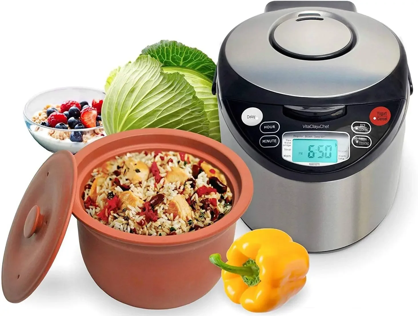 Smart Organic Clay Pot Multi Cooker - Toxin Free Clay Rice Cooker, Delay Start Slow Cooker, Stew Cooker, Electric Soup