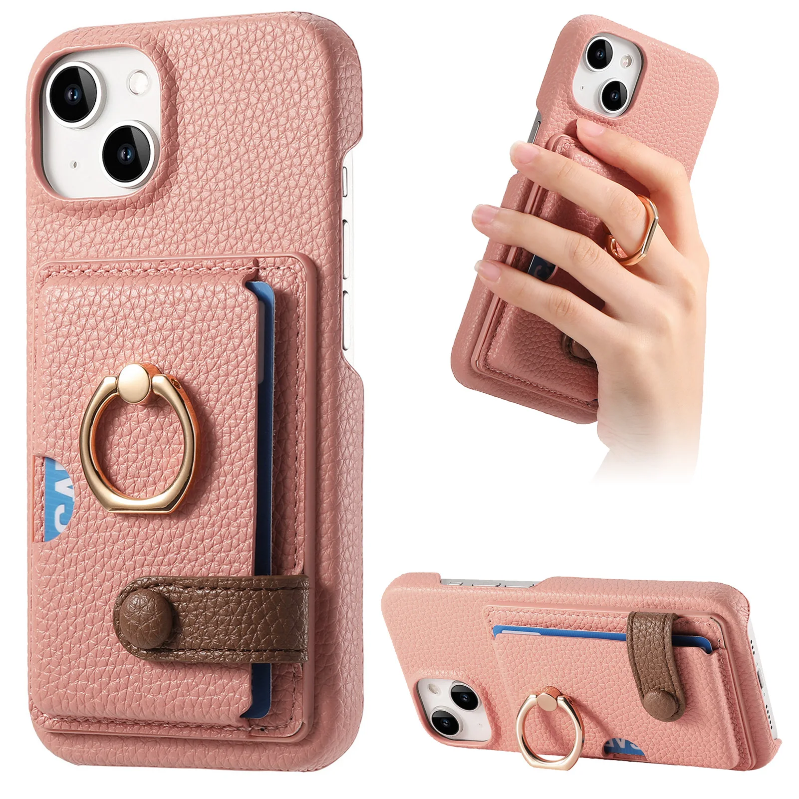 Leather Ring Support Phone Case for IPhone 17 Air 16E 18 16 15 14 13 12 11 Pro Max Plus Wallet with Card Holder Shockproof Cover