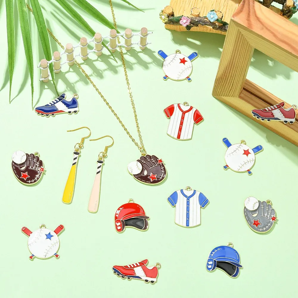 48pcs Baseball Theme Enamel Alloy Charms Helmet Glove Shoe Pendants for DIY Bracelet Necklace Earring Jewelry Making Sport Craft
