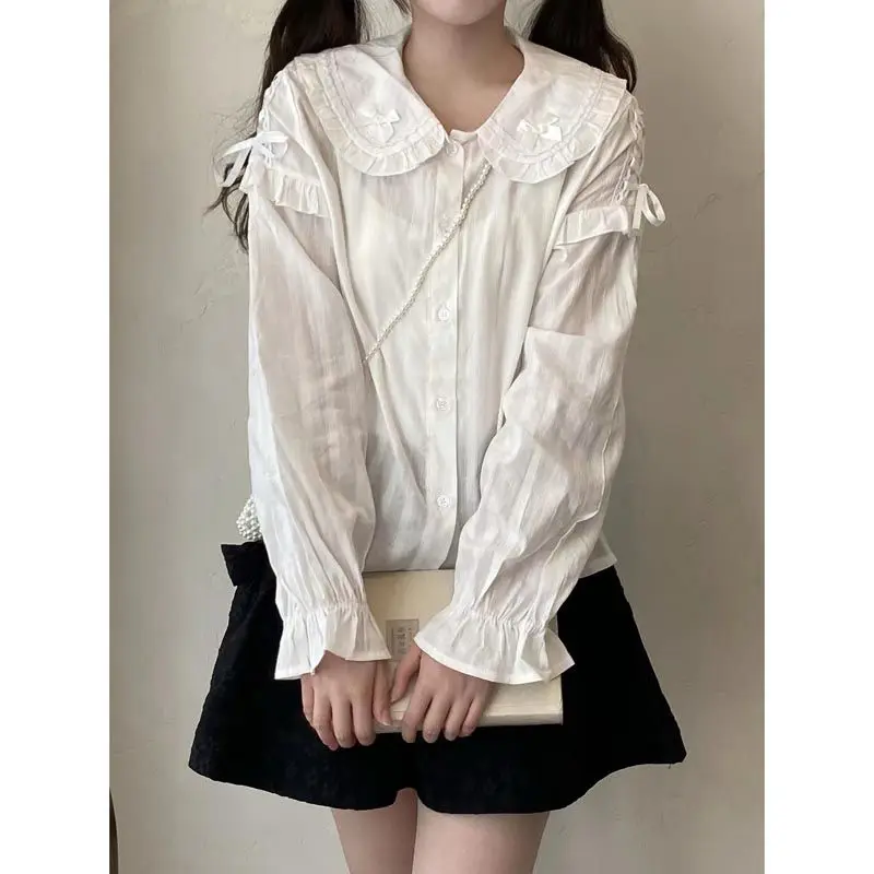 Camisa lisa japonesa Kawaii que combina con todo, Tops para niñas, blusas bonitas de moda Lolita para mujeres, blusa elegante con mangas abullonadas, ropa para mujer