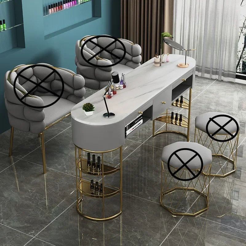 Luxury Nail Bar Salon Furniture Marble Table And Chairstables Leg Metal Gold Side Manicuretable Set
