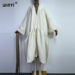 WINYI high qualityWinter Women's Long Coat Cotton Padded Jacket Casual Loose Street Style Belt Jacket Oversize dress KIMONO