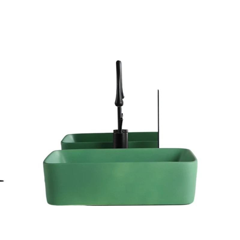 

Hotel ceramic wash basin household rectangular sink tools bathroom basin green wash hands face sink