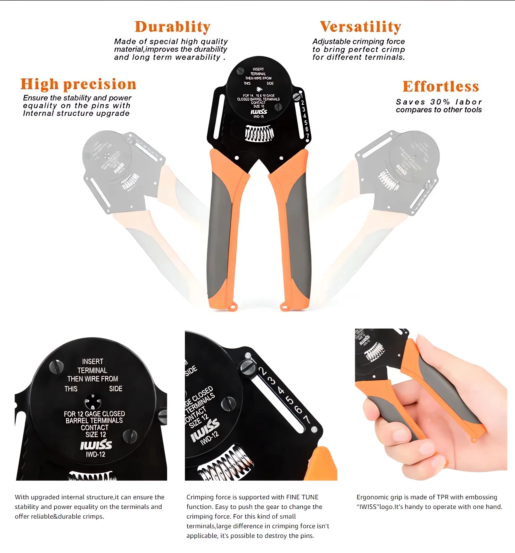 IWD-12/16/20 موصل مغلق برميل صغير العقص كماشة تشكيله محطة الذكور والإناث دبوس المكشكش أداة #2
