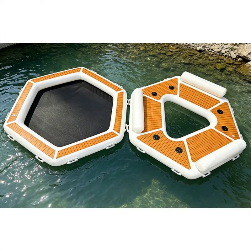 Durable 8 Person Tropical Floating Island Inflatable Dock Float With Mesh Foldable Beach Sunbath Bed for Sea