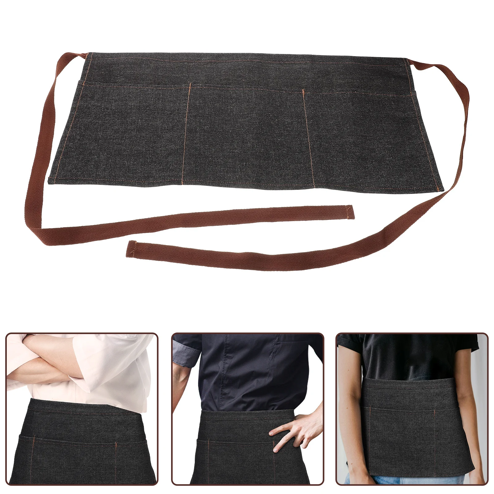 

Waist Apron Adjustable Tie Short Waitress Waiter Aprons Restaurant Serving Workwear 3 Pockets Aprons for Adults