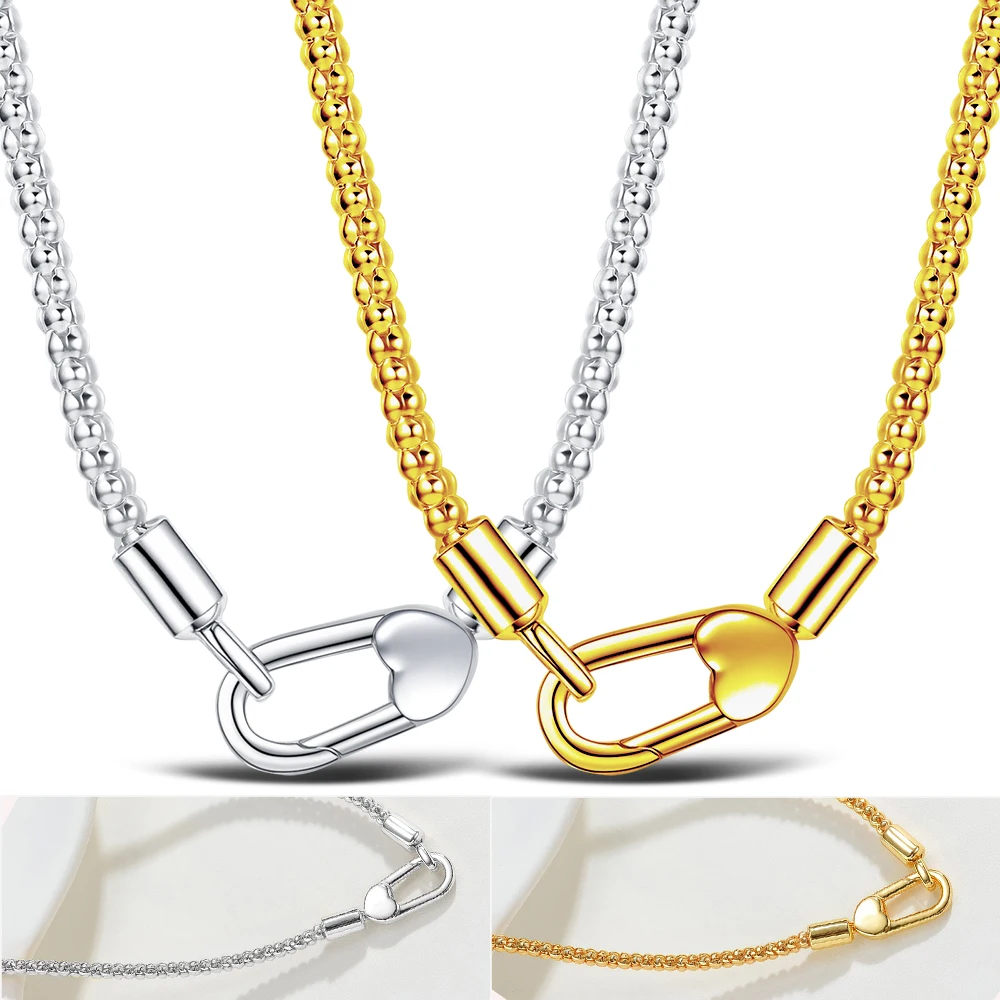 925 Sterling Silver Spring Clasp Popcorn Necklace Silver & Gold Plated Popcorn NecklaceJewelry Diy Jewelry Making Gift For Women