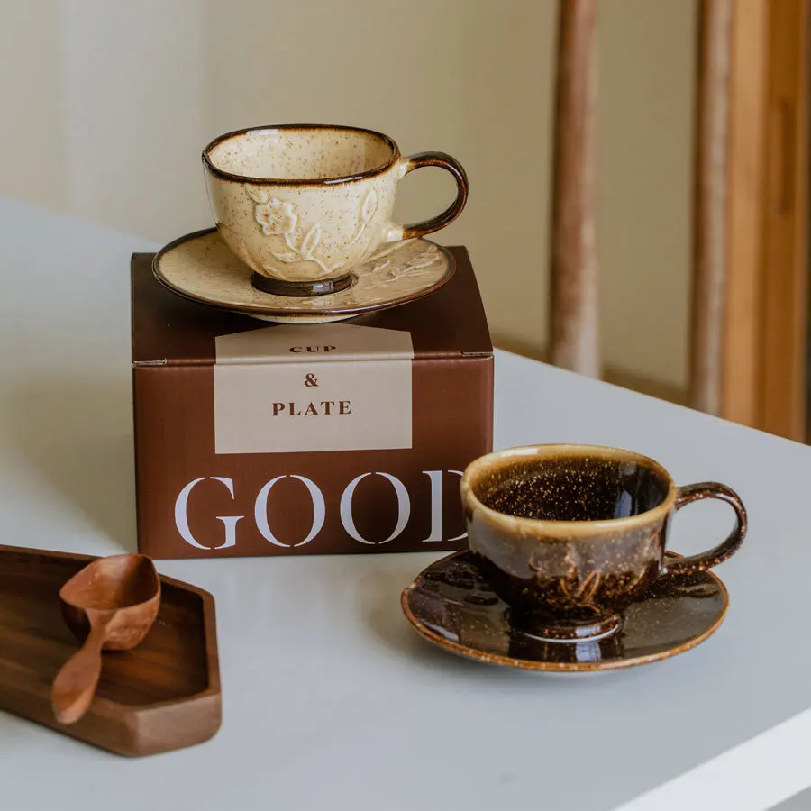 

Винтажная глазурь, рельефный цветок, керамический набор чашек для кофе, цвет глазури, подарок ручной работы для чая, латте, послеобеденный