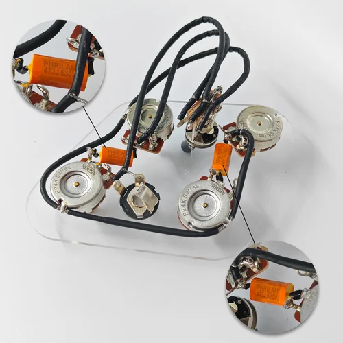 Imagen 2 del producto PHRILM 2T2V SG Kit de arnés precableado para guitarra eléctrica con interruptores individuales, conector de salida de audio, 500KPot para guitarras tipo SG
