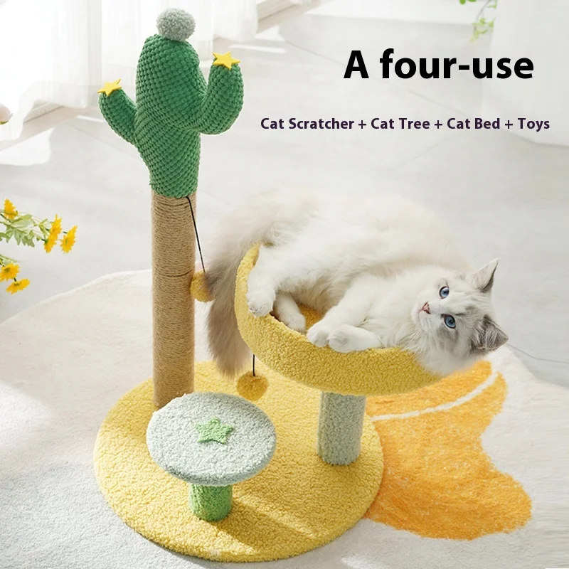 Cactus Tree Cat Scratching Tower with Sisal Post and Toy 67cm Small Cat Tree for Indoor Use