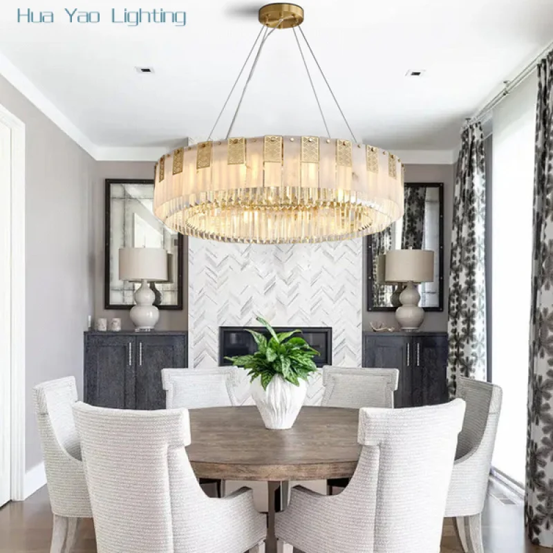 

Длинные классические постмодернистские подвесные светильники с мраморным кристаллом для украшения столовой, подвесной светильник, бронзовые латунные каменные светильники