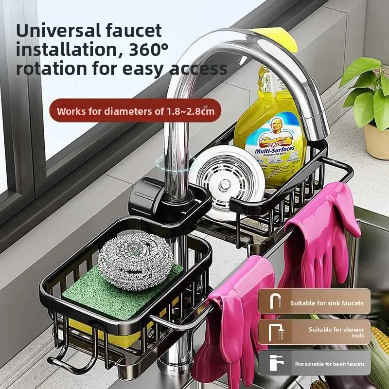 

Stainl Steel Kitchen Faucet Ra Storage Draining Spice Scrubber Multi-Function Cleaning Cloth Holder Aluminum Material